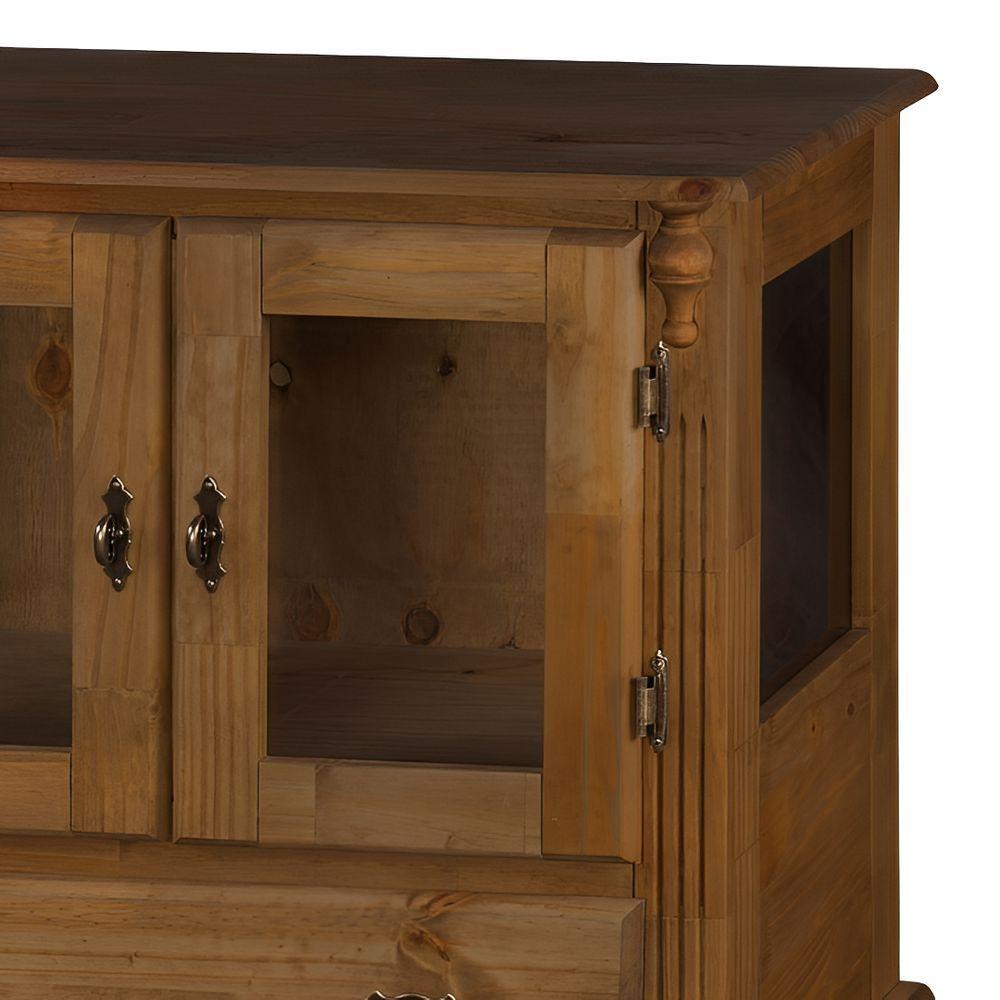 Cristaleira De Madeira 2 Portas 1 Gaveta Vidros Na Lateral Pés Luiz Xv - 3