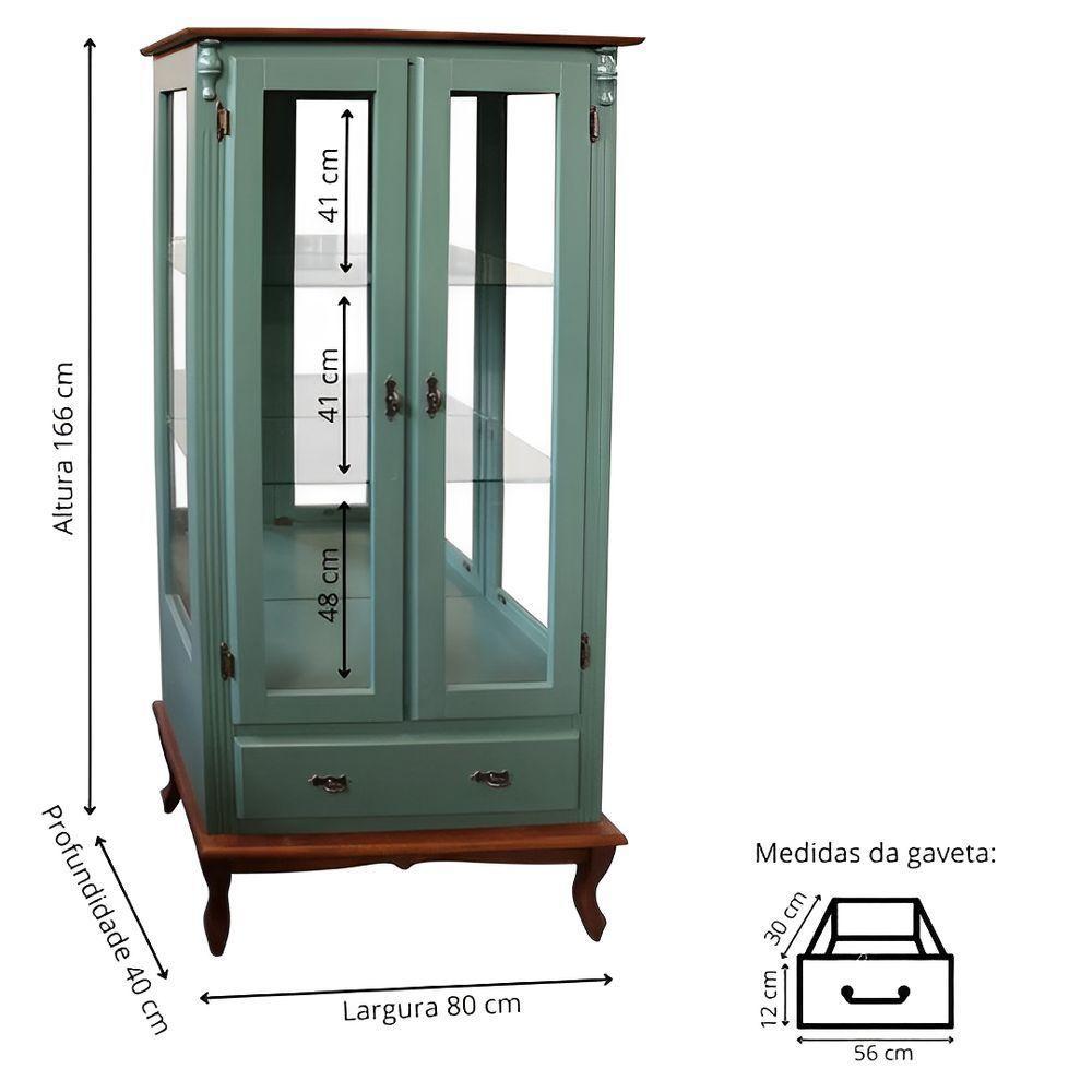 Cristaleira Rústica De Madeira 2 Portas E 1 Gaveta - Pés Luiz Xv - Verde Kalle Laca Com Tampo E Base Imbuia Glazer - 4