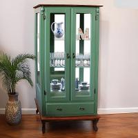 Cristaleira Rústica De Madeira 2 Portas E 1 Gaveta - Pés Luiz Xv - Verde Kalle Laca Com Tampo E Base Imbuia Glazer - 2