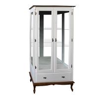 Cristaleira Rústica De Madeira 2 Portas E 1 Gaveta - Pés Luiz Xv - Branco Laca Com Tampo E Base Imbuia Glazer - 1