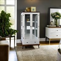 Cristaleira Rústica De Madeira 2 Portas E 1 Gaveta - Pés Luiz Xv - Branco Laca Com Tampo E Base Imbuia Glazer - 2