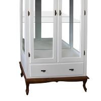 Cristaleira Rústica De Madeira 2 Portas E 1 Gaveta - Pés Luiz Xv - Branco Laca Com Tampo E Base Imbuia Glazer - 3