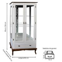 Cristaleira Rústica De Madeira 2 Portas E 1 Gaveta - Pés Luiz Xv - Branco Laca Com Tampo E Base Imbuia Glazer - 4