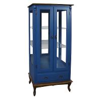 Cristaleira Rústica De Madeira 2 Portas E 1 Gaveta - Pés Luiz Xv - Azul Bic Com Tampo E Base Imbuia Glazer - 1