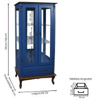 Cristaleira Rústica De Madeira 2 Portas E 1 Gaveta - Pés Luiz Xv - Azul Bic Com Tampo E Base Imbuia Glazer - 2