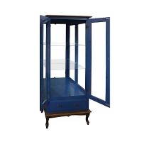 Cristaleira Rústica De Madeira 2 Portas E 1 Gaveta - Pés Luiz Xv - Azul Bic Com Tampo E Base Imbuia Glazer