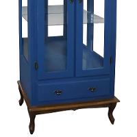 Cristaleira Rústica De Madeira 2 Portas E 1 Gaveta - Pés Luiz Xv - Azul Bic Com Tampo E Base Imbuia Glazer - 5