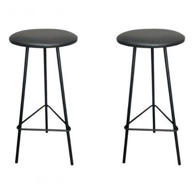 Banqueta Retro Alta Ferro Industrial Assento Peroba 70cm Estofado