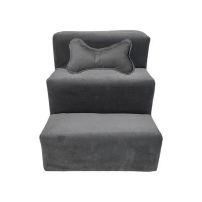 Escada Para Pet 3 Degraus Veludo Cinza