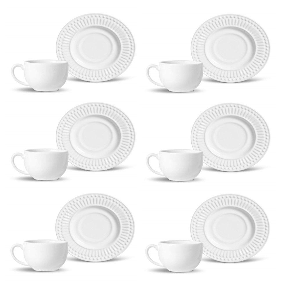 Conjunto De Xícara De Chá Com Pires 06 Peças Roma Branco Porto Brasil - 1
