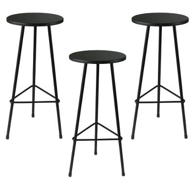 Kit 3 Banquetas Retro Ferro Industrial Acento Madeira 70cm Preto