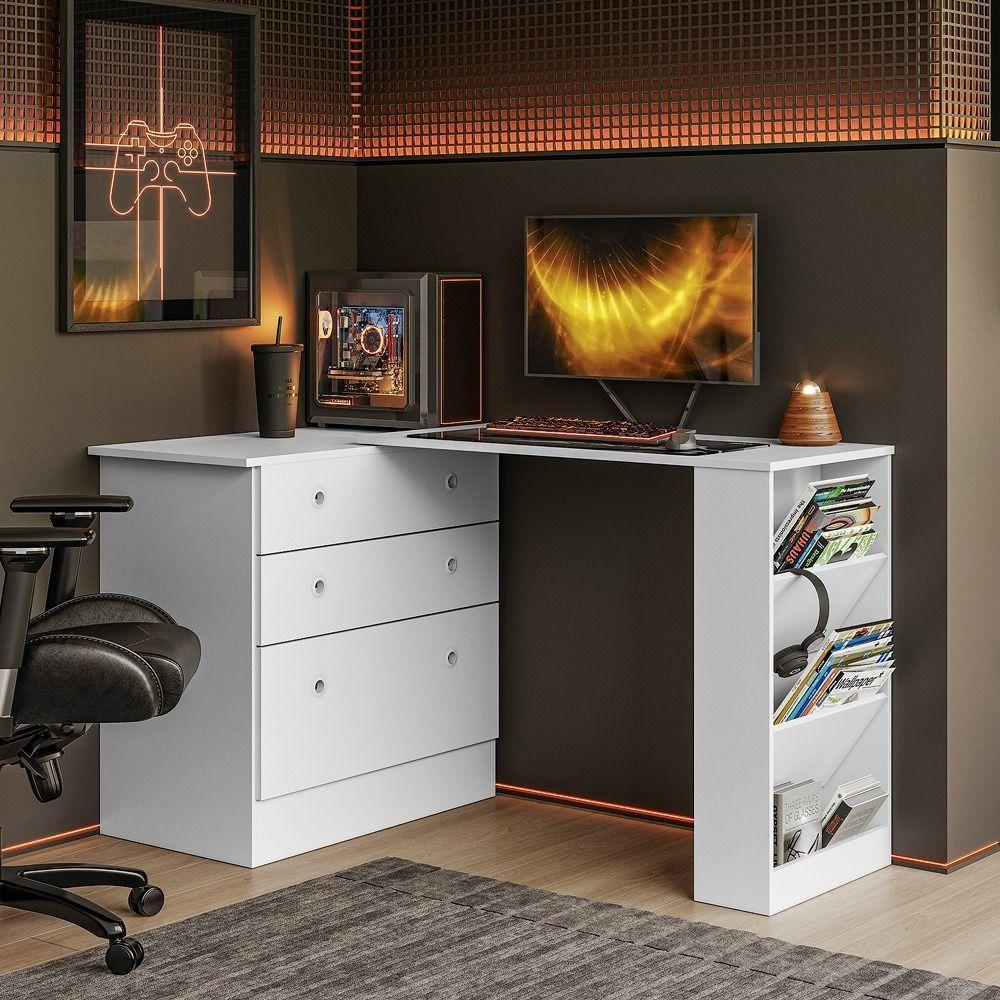 Mesa Escrivaninha Cômoda Giratória Gamer E Estudo Mdp Branco - 1