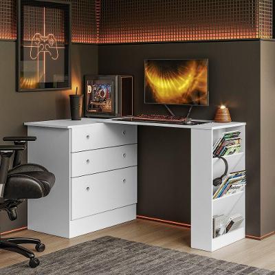 Mesa Escrivaninha Cômoda Giratória Gamer E Estudo Mdp Branco