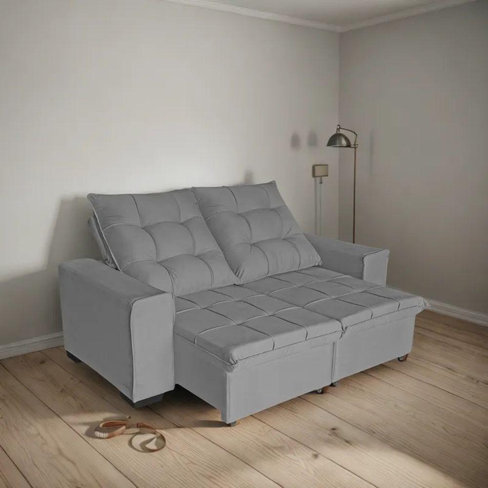 Sofá Retrátil Reclinável Lavinia 2,10m Veludo Cinza - 1