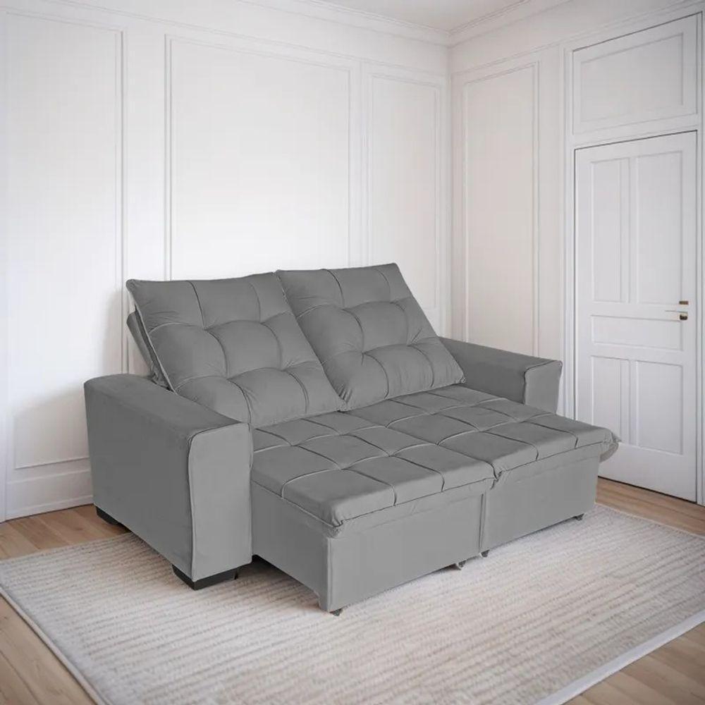 Sofá Retrátil Reclinável Lavinia 2,10m Veludo Cinza - 2