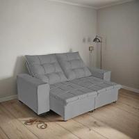 Sofá Retrátil Reclinável Lavinia 2,10m Veludo Cinza - 1