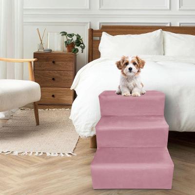 Escada Para Pet 3 Degraus Veludo Rosê