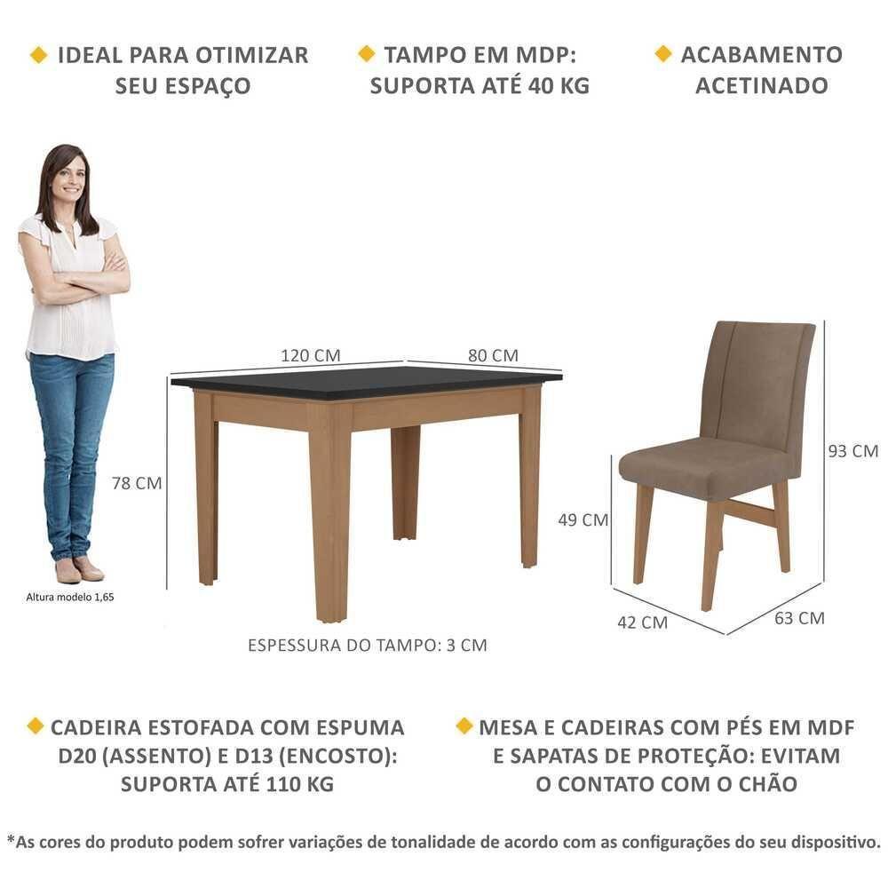Conjunto Mesa De Jantar 120 Cm Com 4 Cadeiras Tokio Multimóveis Ex1004 Madeirado/Preto/Castor - 5