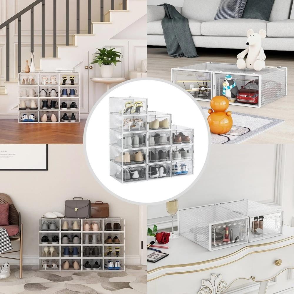 Kit 6 Caixa Sapateira Empilhavel Organizador Dobravel Guarda Roupa Sapatos Tenis Box Quarto Closet Lavanderia Rosa - 4