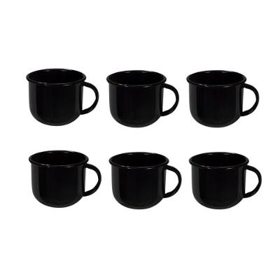 Jogo De Xícara De Cafezinho 06 Peças Esmaltada Preto 120 Ml Ewel
