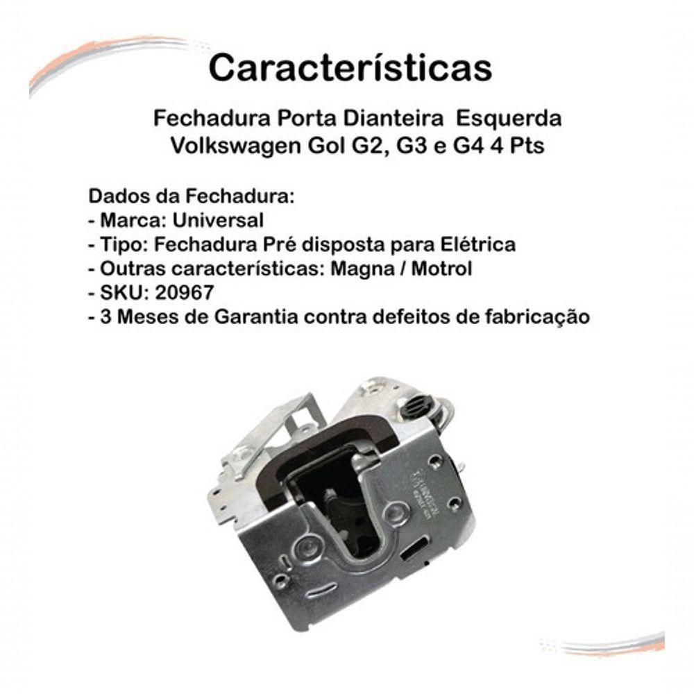 Fechadura Porta Diant Lado Esquerdo Gol G3 94 A 00 4pts - 2