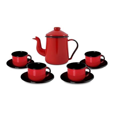 Conjunto Para Café Esmaltado 9 Peças Vermelho Ewel