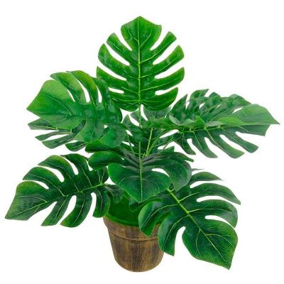 Kit 12 Ramos Costela De Adão Decorativo Artificial Plástico Verde 9 Folhas Cada 32cm
