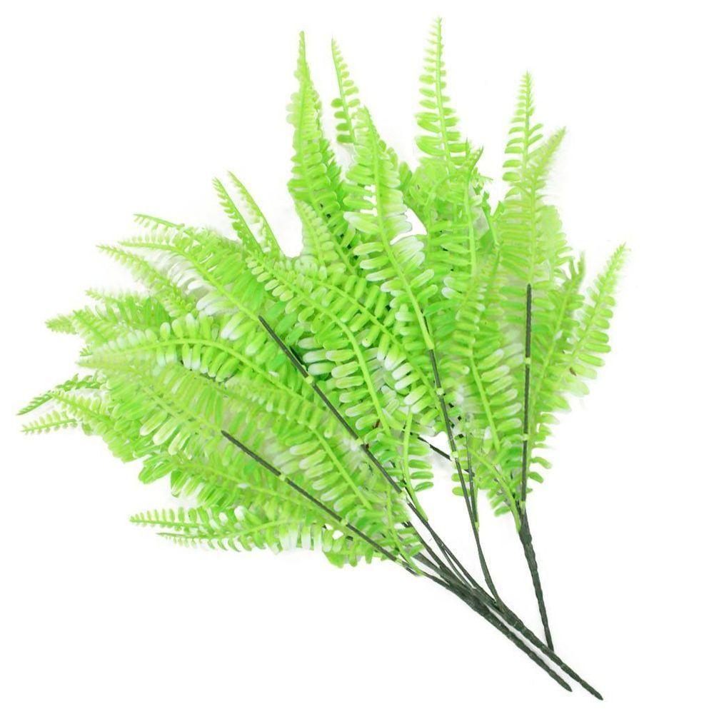 Kit 18 Ramos Decoração Arranjo Samambaia Planta Artificial Plástico Verde 5 Galhos Cada 43cm - 1