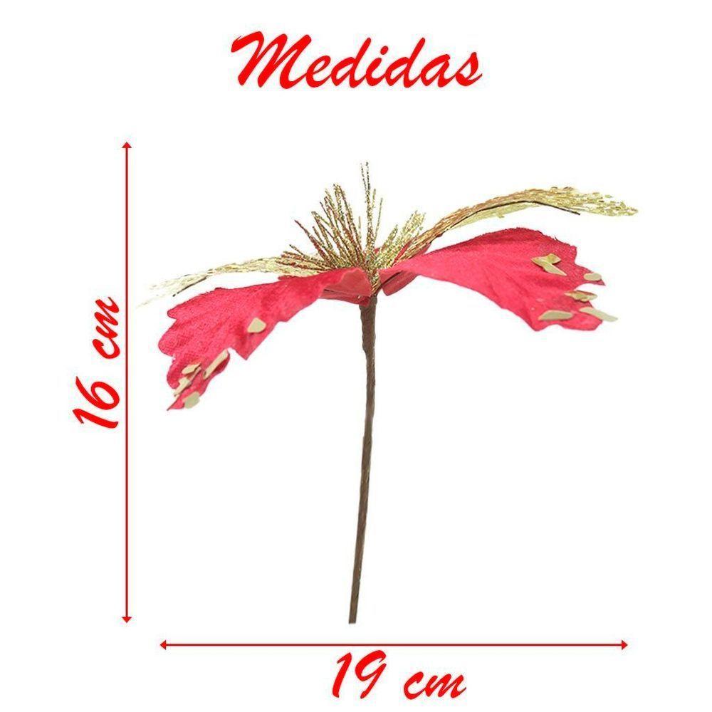 Kit 10 Flor De Natal Vermelha Artificial Com Brilho 19cm - 2