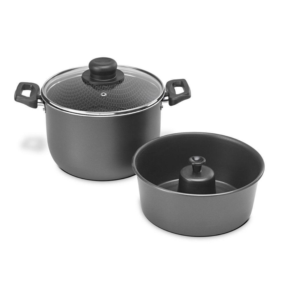 Jogo Banho Maria Pudinzeira Grafite 24 Cm 6,5 L Em Alumínio Com Revestimento Antiaderente Multiflon - 1