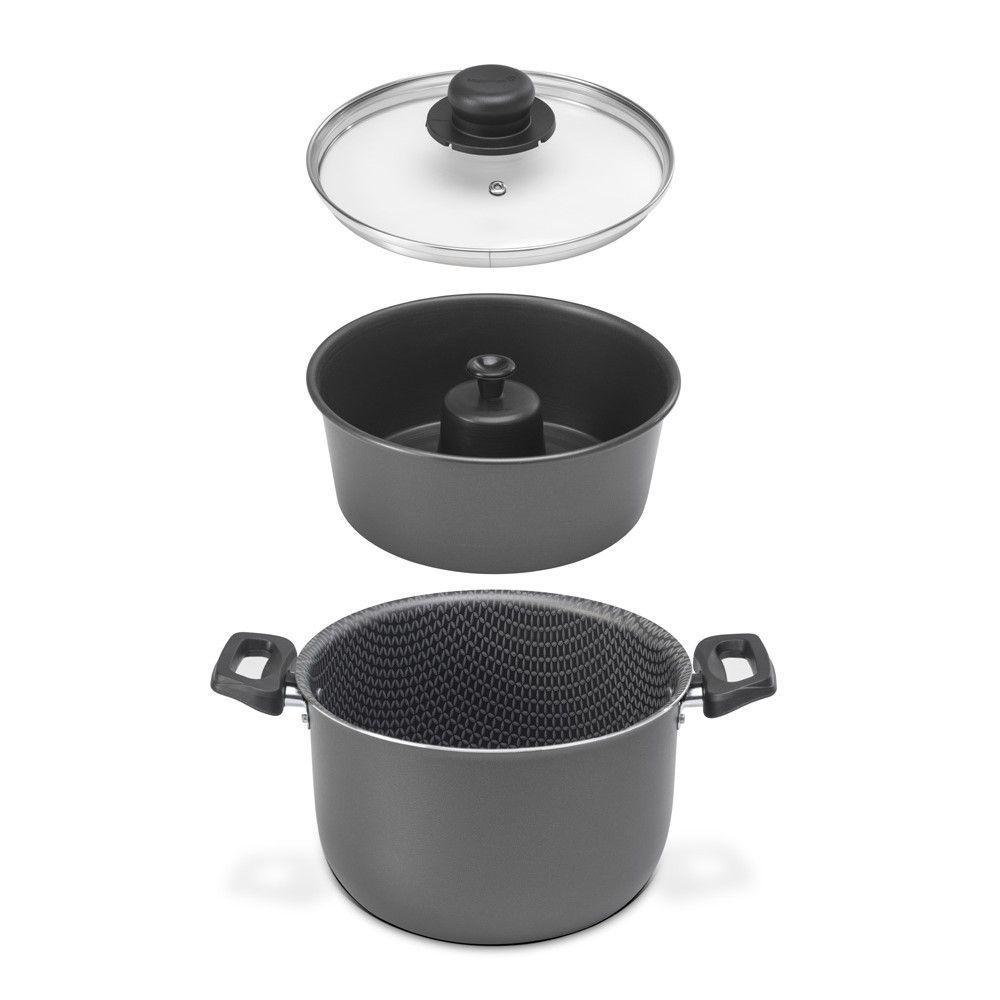 Jogo Banho Maria Pudinzeira Grafite 24 Cm 6,5 L Em Alumínio Com Revestimento Antiaderente Multiflon - 6