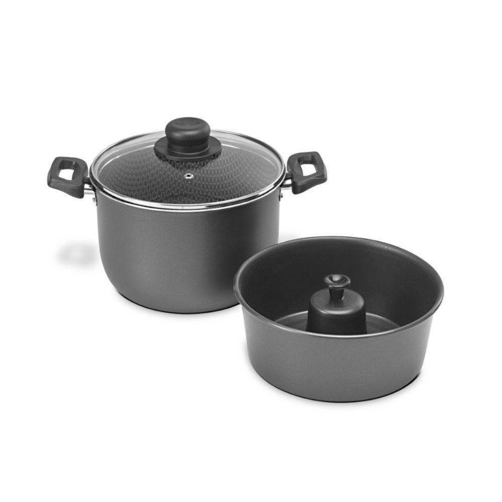 Jogo Banho Maria Pudinzeira Grafite 20 Cm 4 L Em Alumínio Com Revestimento Antiaderente Multiflon - 1