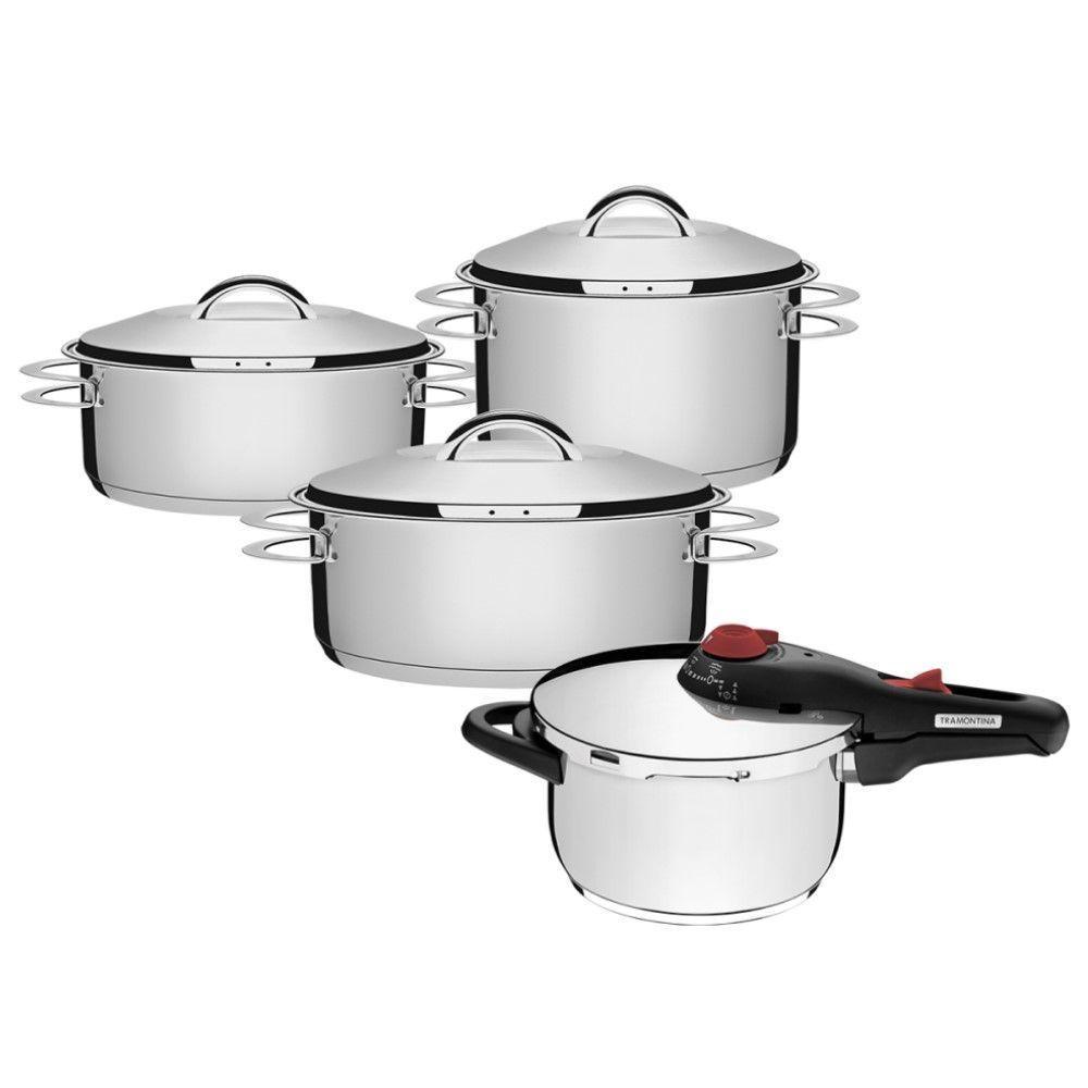 Jogo De Caçarola Solar 3 Peças + Panela De Pressão Solar 4,5 L Em Aço Inox Fundo Triplo Tramontina - 2