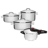 Jogo De Caçarola Solar 3 Peças + Panela De Pressão Solar 4,5 L Em Aço Inox Fundo Triplo Tramontina - 1