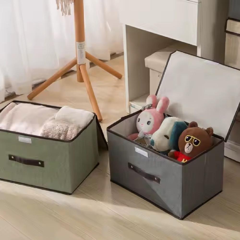 Caixa Dobravel Organizadora Porta Treco Brinquedo Multiuso Desmontavel Cesto Empilhavel Tecido Com Tampa Organização Gua - 5