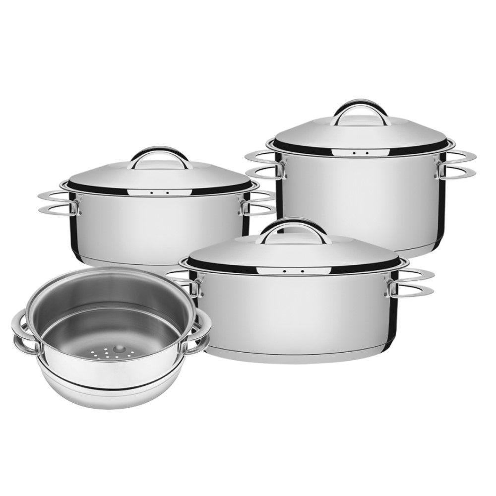 Jogo De Caçarola Solar 3 Peças + Cozi-vapore Solar Em Aço Inox Fundo Triplo Tramontina - 1