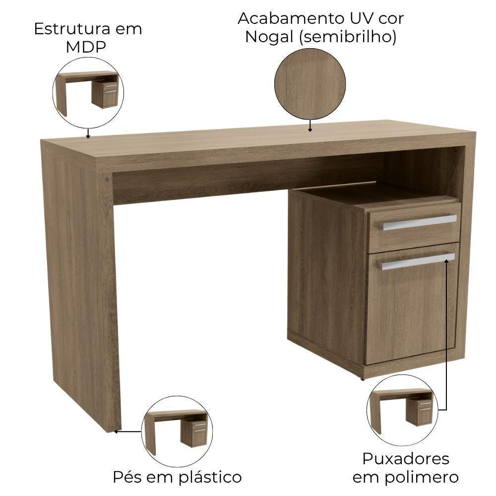 Mesa Escrivaninha Com Gaveteiro Urban 120 Cm S970 Kappesberg Nogal - 3