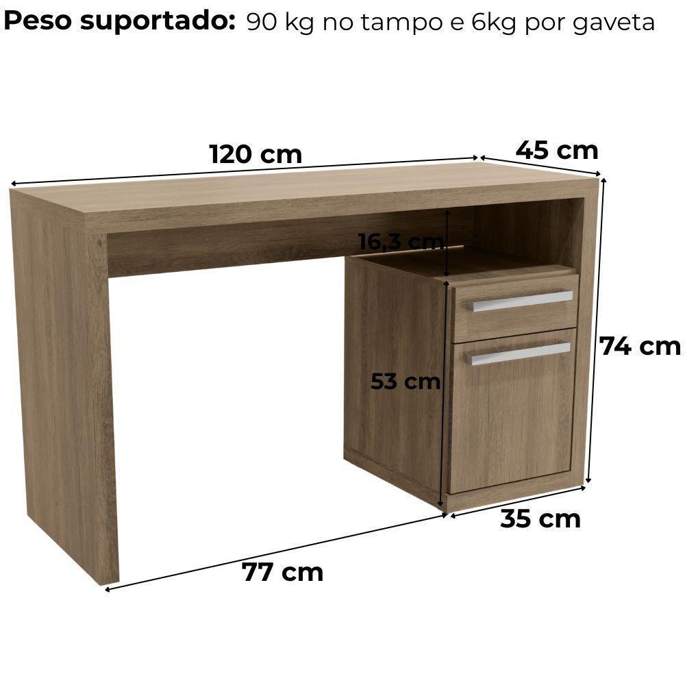 Mesa Escrivaninha Com Gaveteiro Urban 120 Cm S970 Kappesberg Nogal - 4