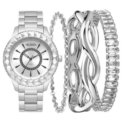 Relógio Feminino com Kit de Pulseiras Soul EU2036YUT-K4K Analógico Aço Prata Euro