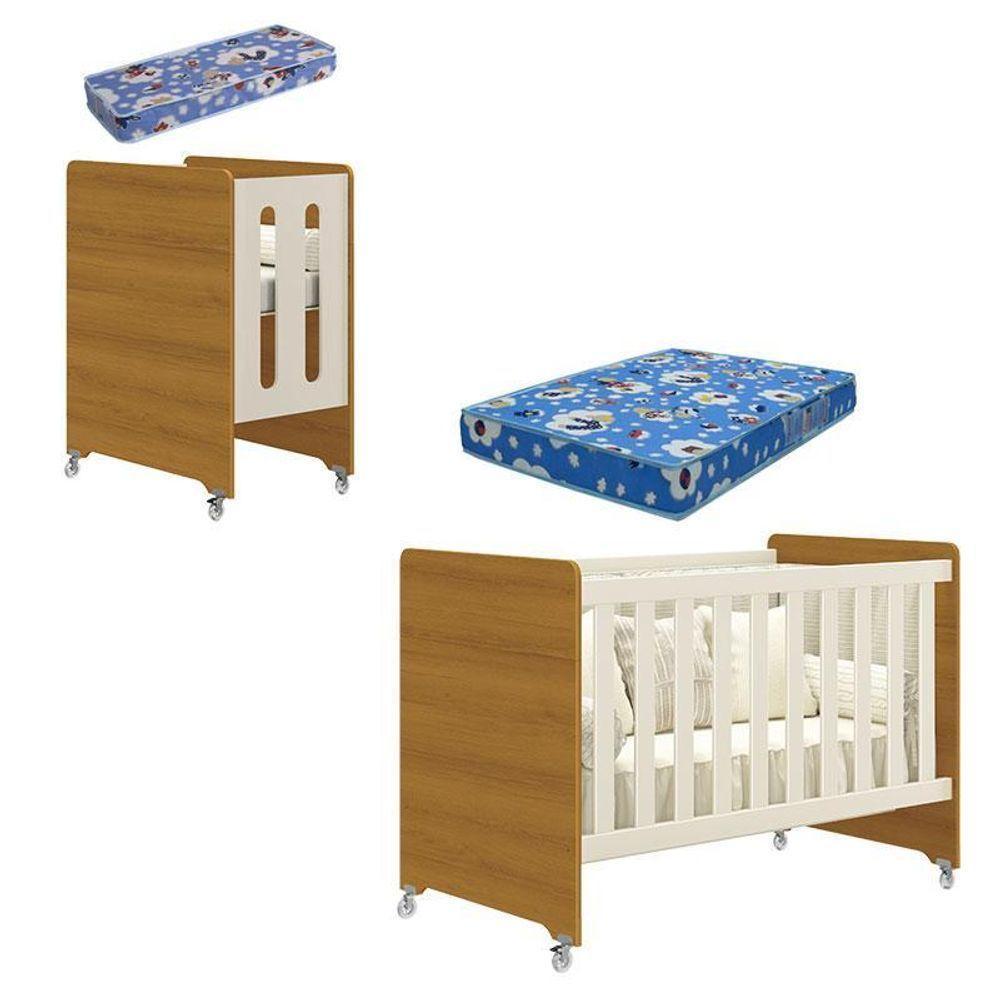 Berço Americano Evolution 4 Em 1 Areia Acetinado Savana Com Colchão Mini E Colchão Americano Ortobom - Reller - 1