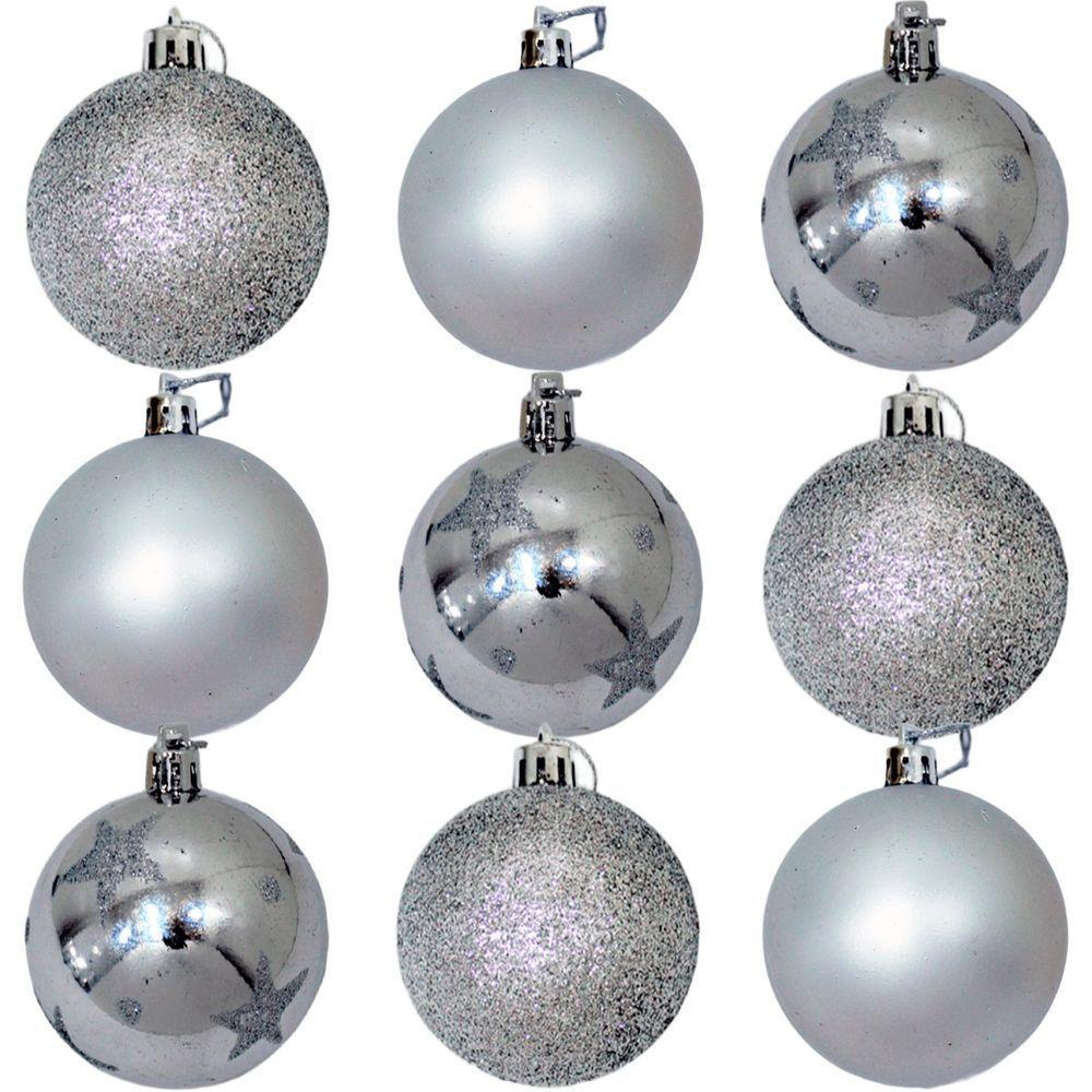 Kit 9 Bolas De Natal árvore Natal Glitter Prata Enfeite 60mm - 1