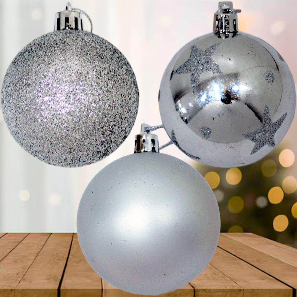 Kit 9 Bolas De Natal árvore Natal Glitter Prata Enfeite 60mm - 4