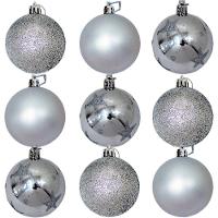 Kit 9 Bolas De Natal árvore Natal Glitter Prata Enfeite 60mm - 1