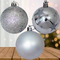 Kit 9 Bolas De Natal árvore Natal Glitter Prata Enfeite 60mm - 4