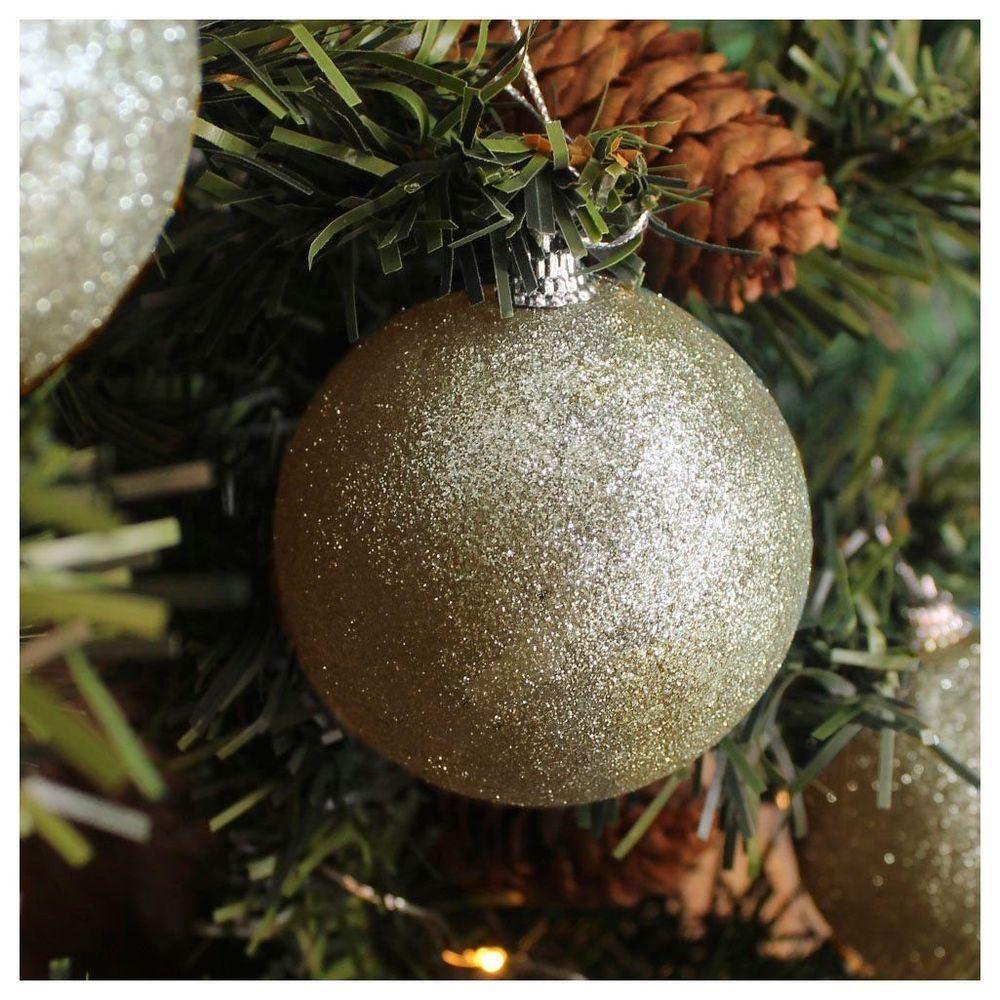 Kit 48 Bolas Enfeite Natalino árvore Natal Glitter Dourado 70mm - 3
