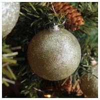 Kit 48 Bolas Enfeite Natalino árvore Natal Glitter Dourado 70mm - 3