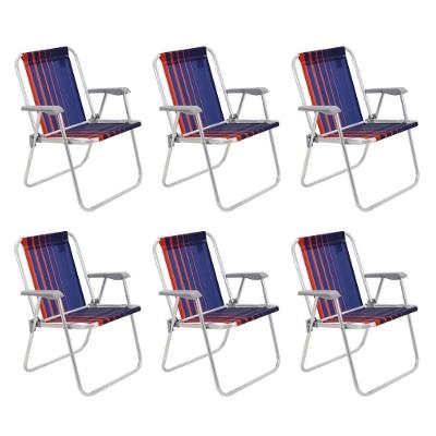 Kit 6 Cadeira De Praia Camping Alumínio Samoa Azul Marinho Tramontina