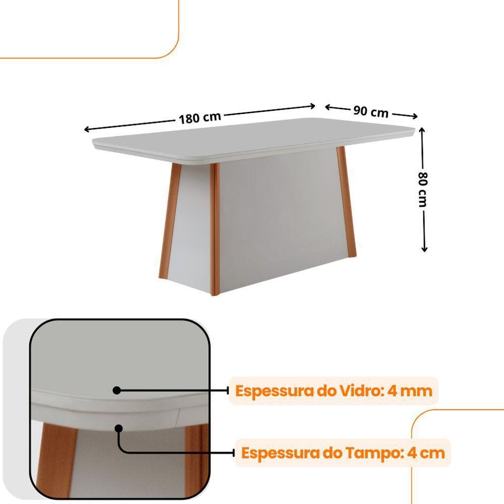 Mesa De Jantar Diane 180cm Mdf Vidro Com 6 Cadeiras Moderna Tork Off White Naturale Serigrafia - 4