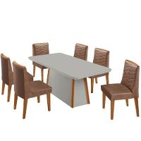 Mesa De Jantar Diane 180cm Mdf Vidro Com 6 Cadeiras Moderna Tork Off White Naturale Serigrafia - 2