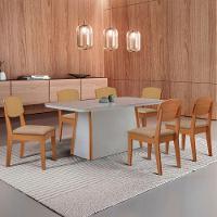 Mesa Jantar Diane 180cm Tampo Mdf Vidro 6 Cadeiras Copper Prem Moderna Turim 07 Naturale Serigrafia Off White - 1